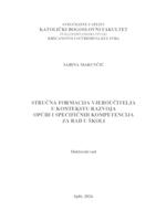 Stručna  formacija vjeroučitelja u kontekstu razvoja općih i specifičnih kompetencija za rad u školi